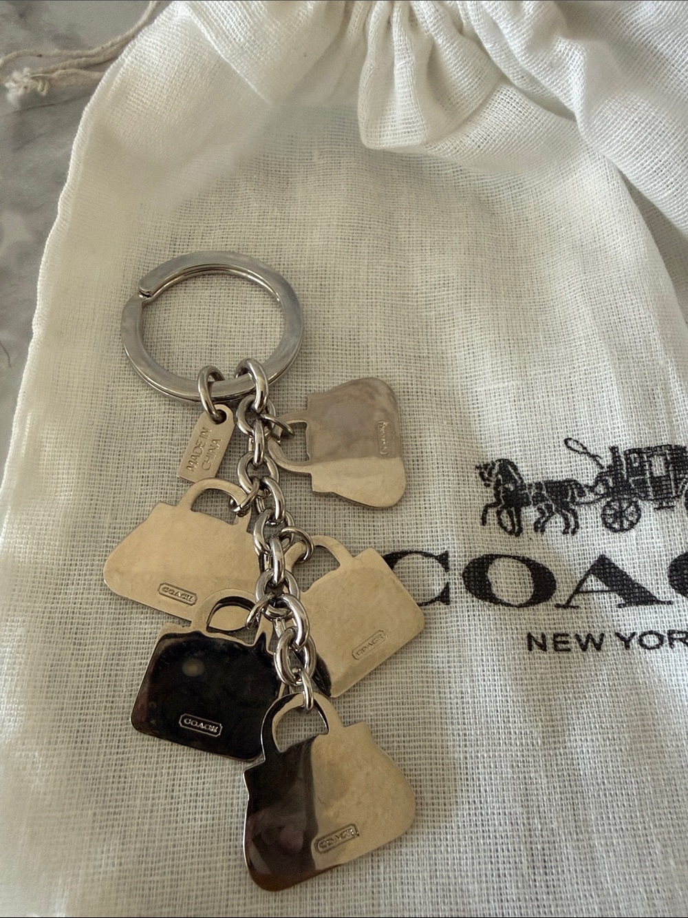 Coach Enamel Mini Purse Charm Keyring in Pink, Purple, Yellow, Green, Teal - Picture 3 of 4